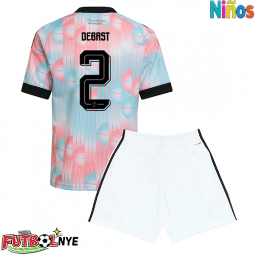 Camiseta Bélgica Zeno Debast #2 Visitante Equipación para niños Mundial 2026 manga corta (+ pantalones cortos)